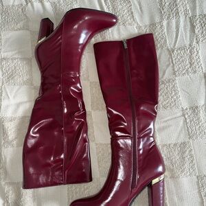 Chic Burgundy Knee High Heeled Boots